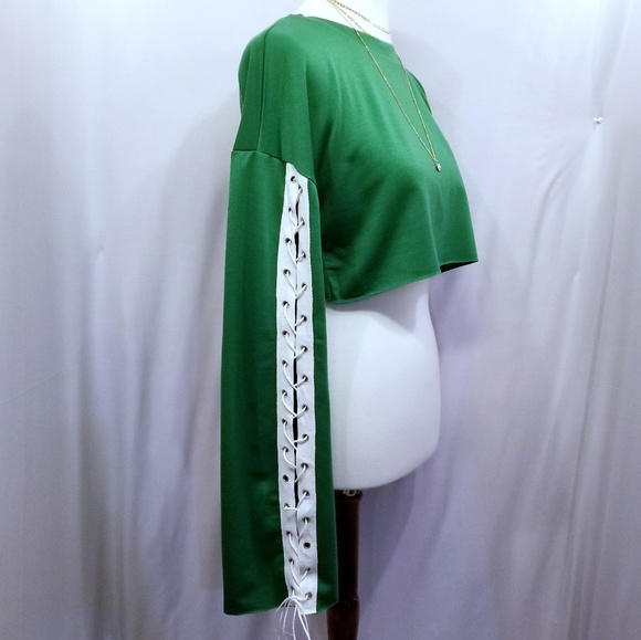 Bell Sleeve Crop Top Fierce Fashionista Lace Up - Picture 3 of 6